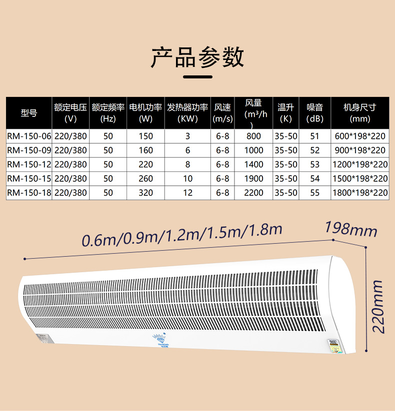 新品钻石牌电加热风幕机风帘商用静音1.2/1.5/1.8米冷暖两用空气 - 图1