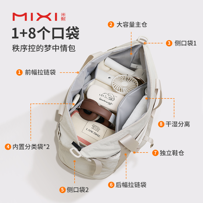 米熙可扩容折叠旅行包女大容量手提短途旅游登机行李袋轻便健身包