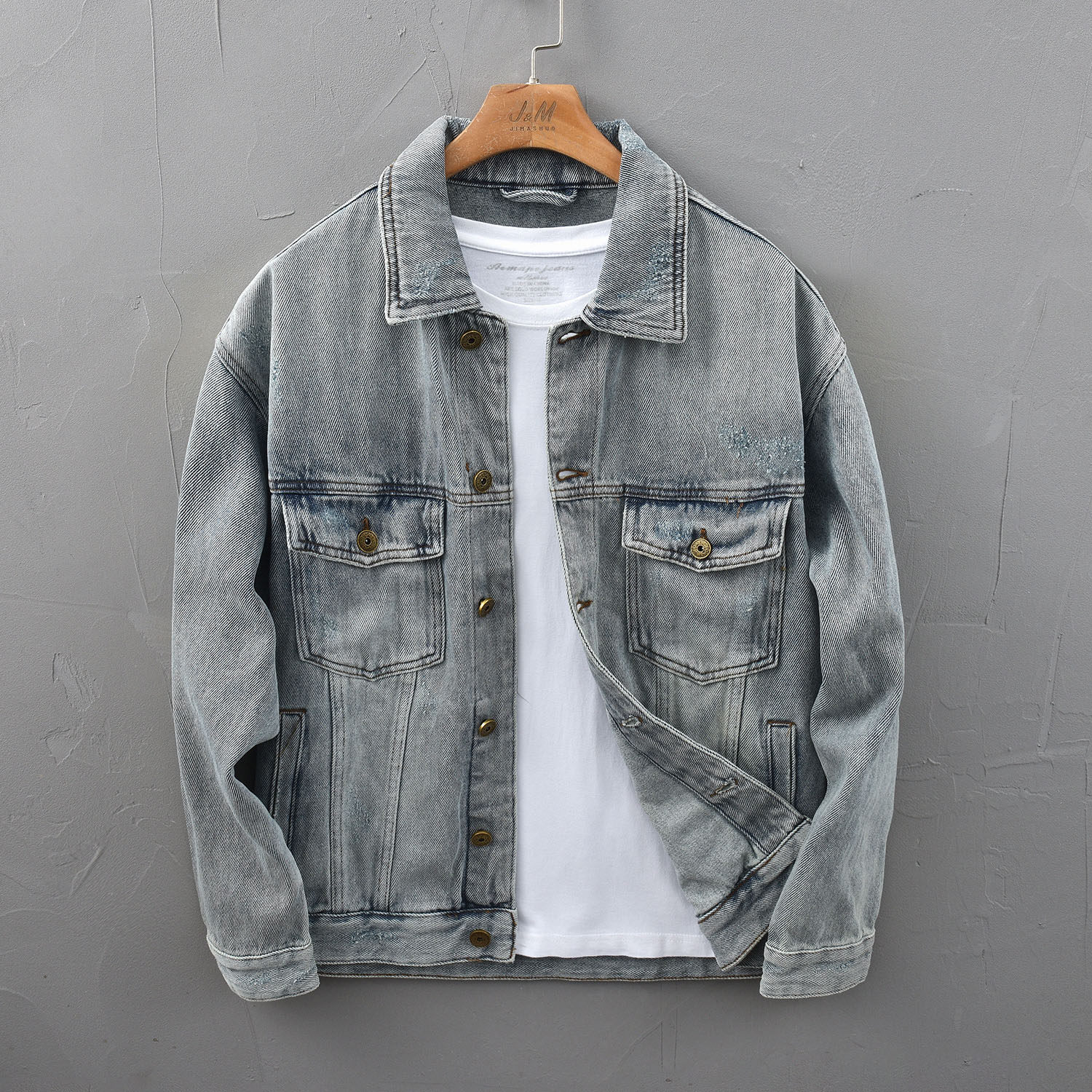 极麻秋季做旧百搭牛仔长袖衬衫男士复古水洗磨白休闲宽松纯棉衬衣,淘宝优惠券,粉丝福利购,淘宝优惠卷