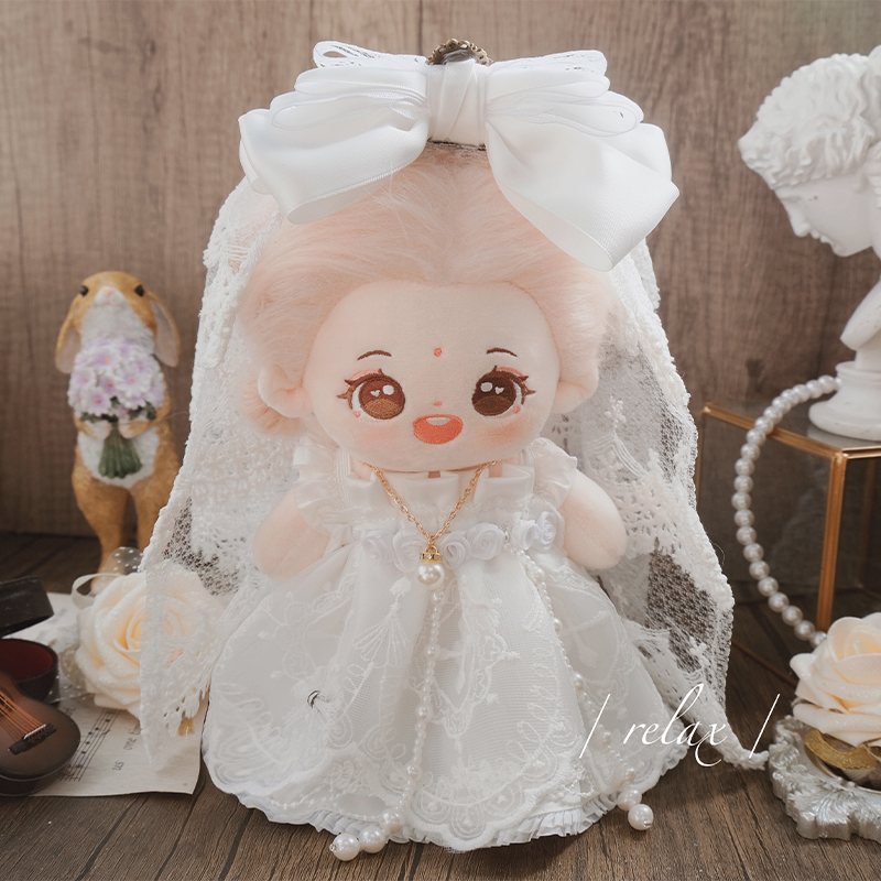 现货棉花娃娃娃衣20cm厘米怦然心动婚纱无属性裙子炸毛公仔玩偶 - 图0