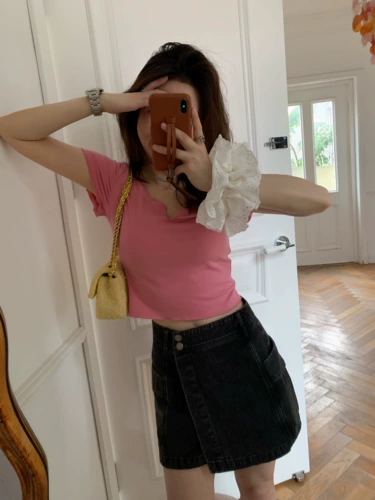 Шорты, штаны, летняя одежда, приталенная ретро джинсовая юбка, высокая талия, свободный крой