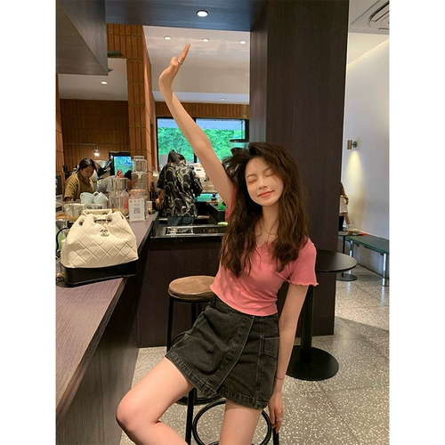 Шорты, штаны, летняя одежда, приталенная ретро джинсовая юбка, высокая талия, свободный крой