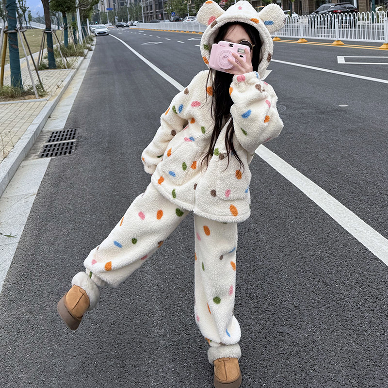 女童睡衣秋冬新款儿童加绒保暖家居服套装中大童女孩米粒绒两件套,淘宝优惠券,粉丝福利购,淘宝优惠卷