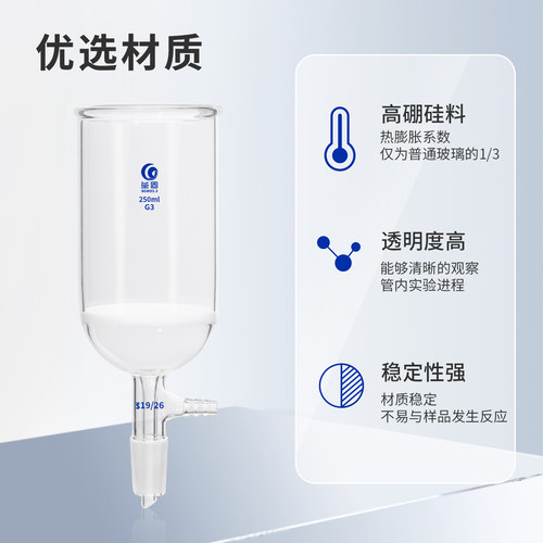 具标口砂芯抽滤漏斗G3过滤漏斗具砂板抽滤装置30/100/250/500ml - 图0