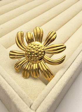 跨境多款热销大号花朵树叶戒指女向日葵蝴蝶不锈钢夸张个性手饰