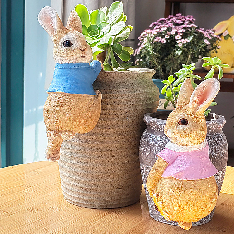 花园卡通情侣兔花盆挂件阳台树脂动物摆件庭院花店幼儿园装饰工艺,淘宝优惠券,粉丝福利购,淘宝优惠卷