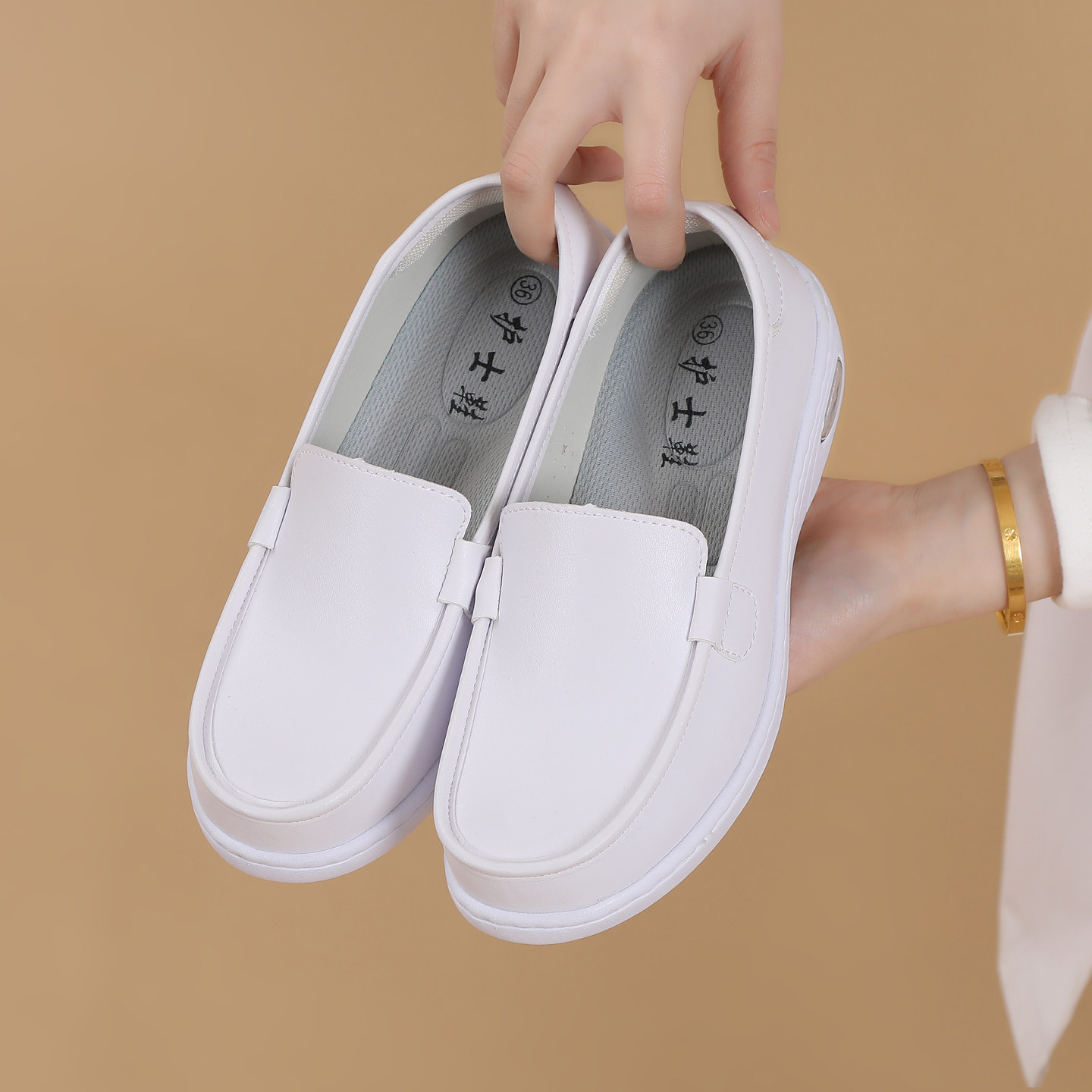 白色深口单鞋女平底套脚舒适透气不累脚气垫护士鞋轻便简约小白鞋,淘宝优惠券,粉丝福利购,淘宝优惠卷