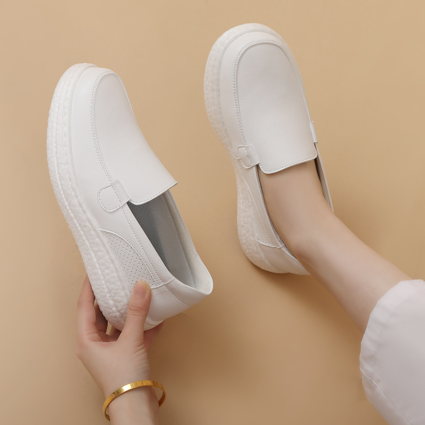 护士鞋女上班极简小白鞋女深口单鞋软底爆米花厚底透气休闲鞋平底,淘宝优惠券,粉丝福利购,淘宝优惠卷
