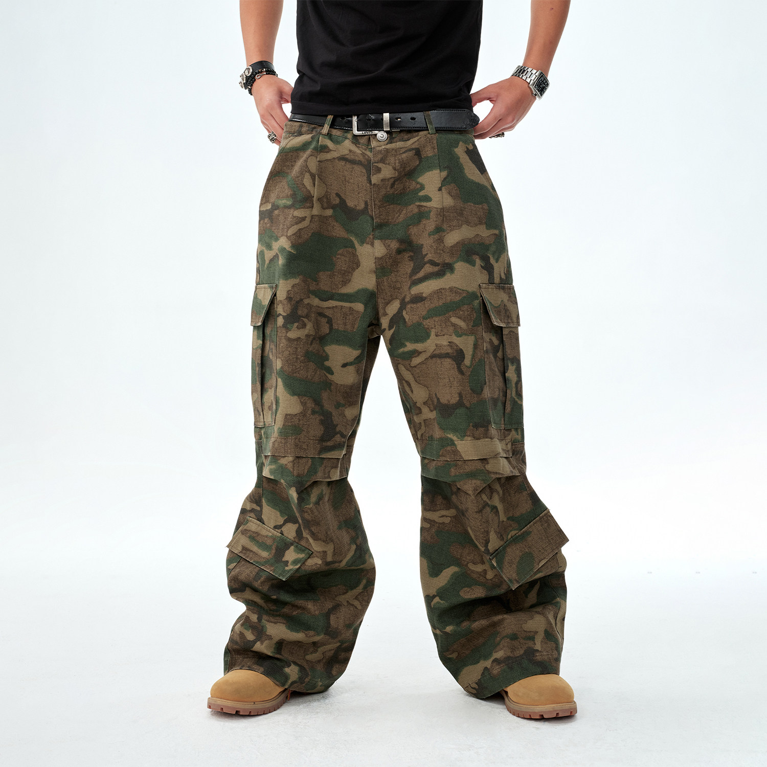 BIPOLAR暗格迷彩口袋工装裤美式休闲宽松街头复古做旧百搭长裤男,淘宝优惠券,粉丝福利购,淘宝优惠卷