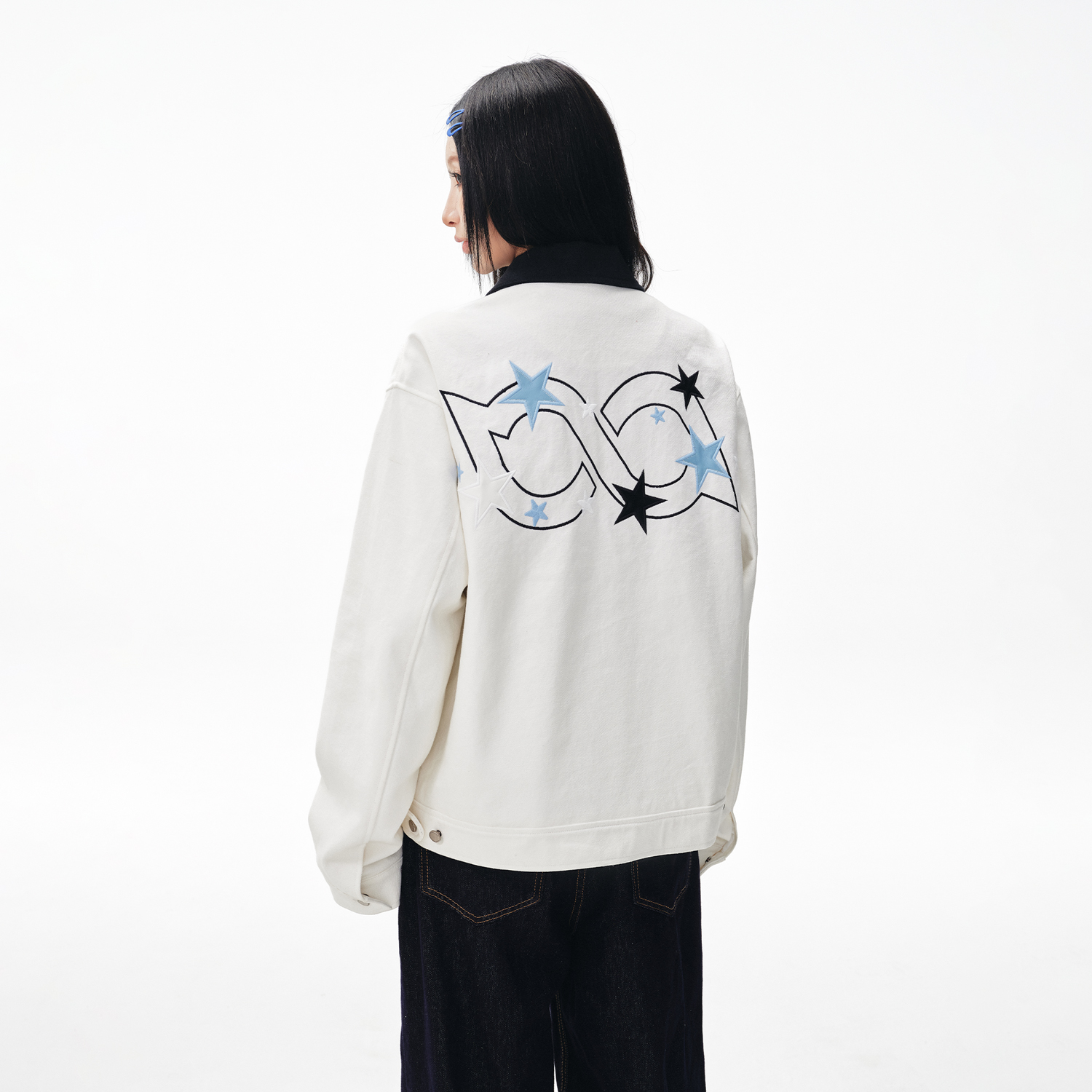 BIPOLAR星光刺绣贴皮夹克外套美式简约休闲上衣Cleanfit男新款秋 - 图2