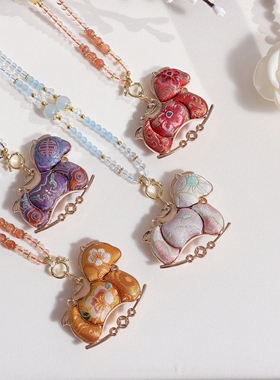 新中式国风复古真丝宋锦马上有钱项链女2025新款高级感气质毛衣链