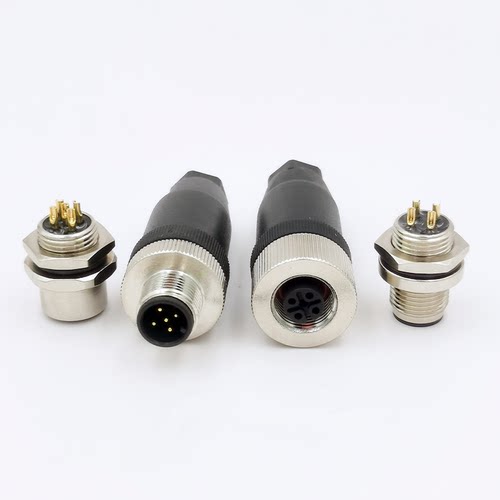 M12航空插头插座传感器防水连接器4芯5芯8芯12芯公头母头直弯IP67 - 图0
