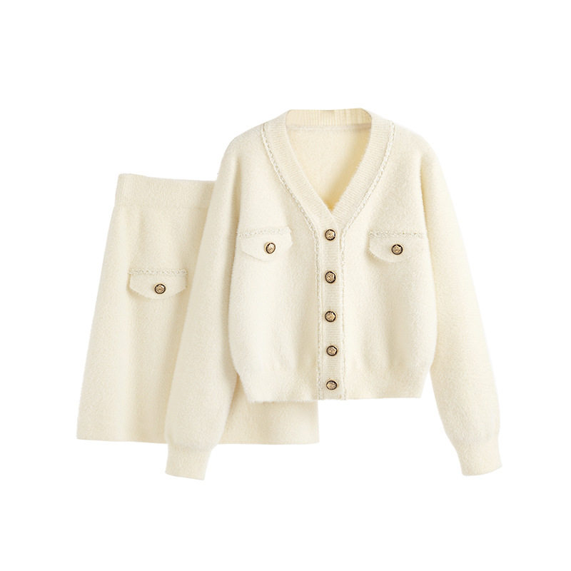 针织两件套装裙女小香风2024年春季新款针织开衫短裙时尚休闲套装,淘宝优惠券,粉丝福利购,淘宝优惠卷