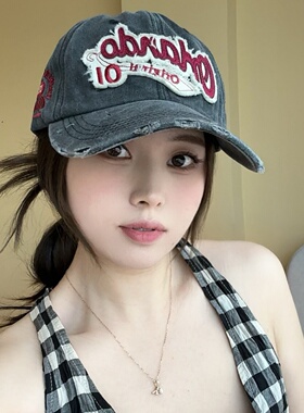 水洗复古棒球帽大脸宁艺卓同款