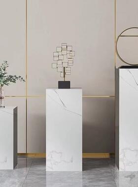 创意爵士白岩板花架客厅玄关高档摆件大理石落地式底座置物架子