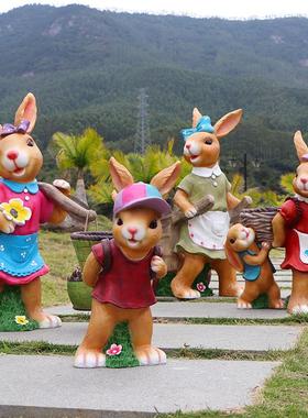 户外卡通动物兔子雕塑幼儿园林别墅庭院创意花缸花盆造景装饰摆件