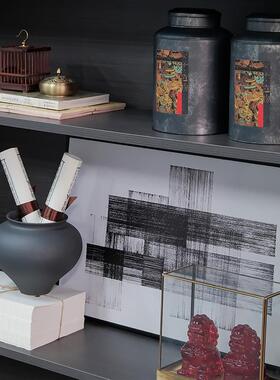 新中式风书柜软装装饰品展示柜工艺品摆件办公室电视柜博古架组合