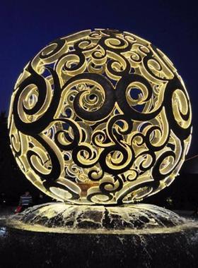 大型金属不锈钢镂空球雕塑定制铁艺抽象灯光球广场售楼处水景摆件