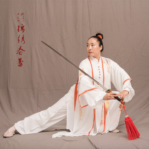 马蕾太极春夏男太极服丝麻太极服新款表演服女练功服彩绘枫叶如蝶 - 图1
