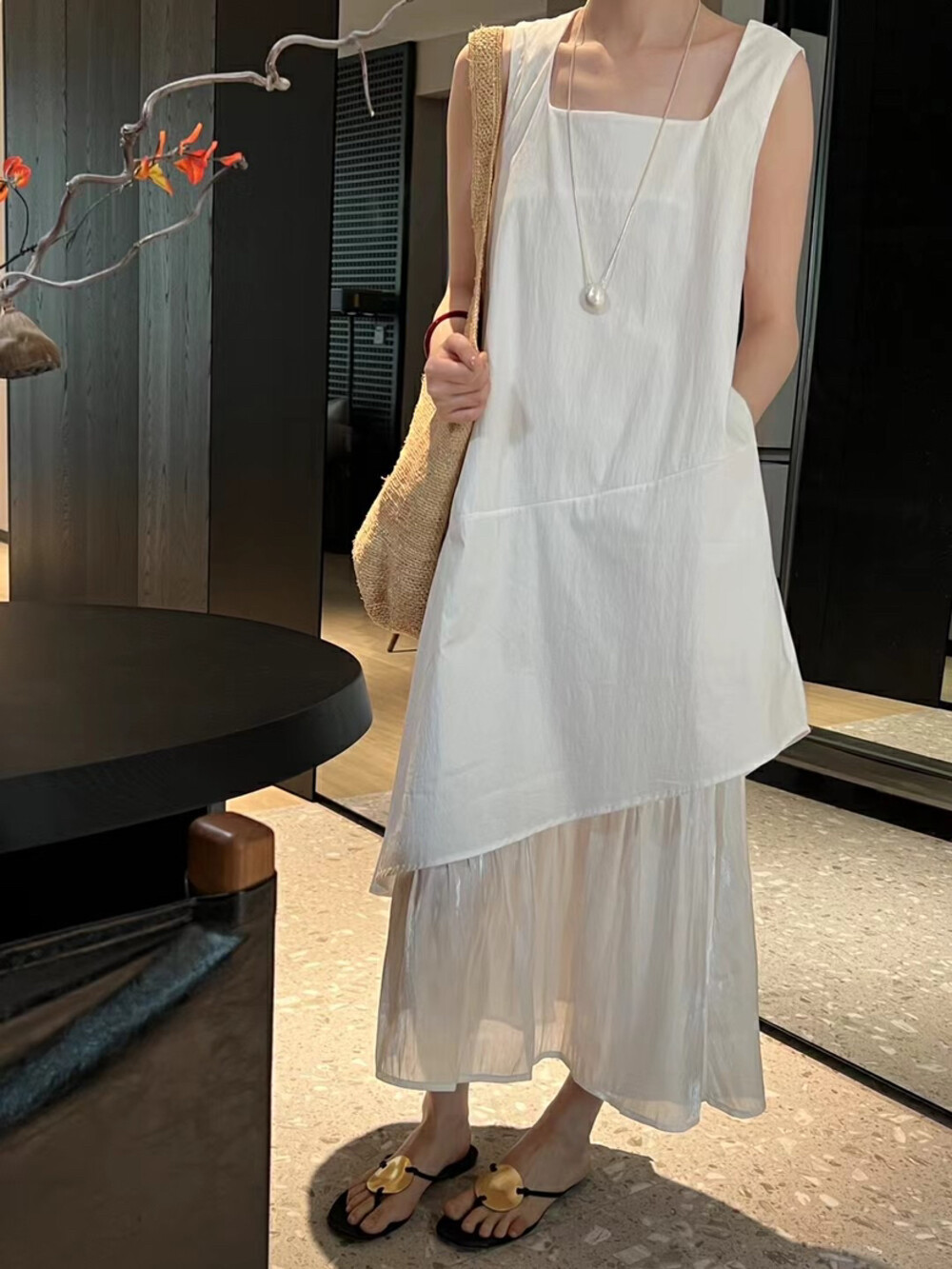 现货UMA SONG正品2025春夏新款韩版设计感下摆拼纱背心连衣裙 - 图0