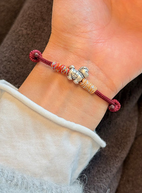 999足银马上有钱手绳手链女简约手工编织生肖本命年马年手饰