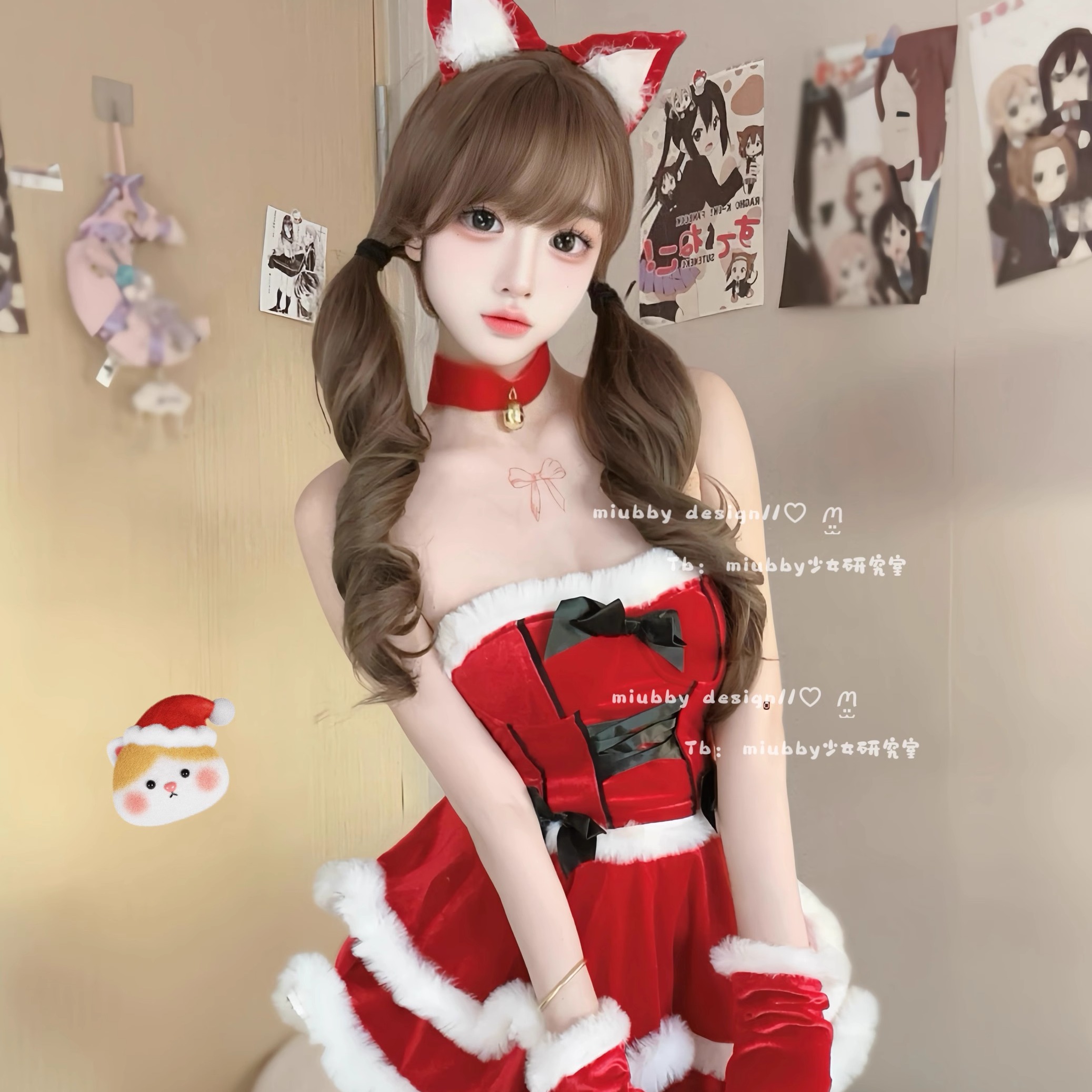 Miubby「妲己小猫」甜妹可爱纯欲圣诞新年cos服装毛绒分体套装 - 图1