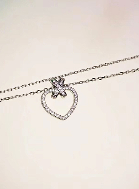 微镶满钻交叉爱心韩版时尚风项链