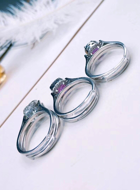 轻奢纯银仿真克拉钻石旋转戒指