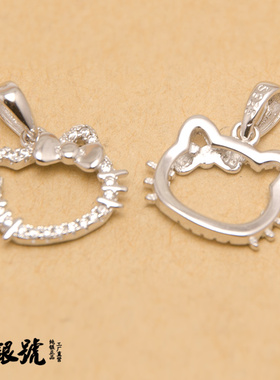 纯银镶钻镂空蝴蝶结项链吊坠