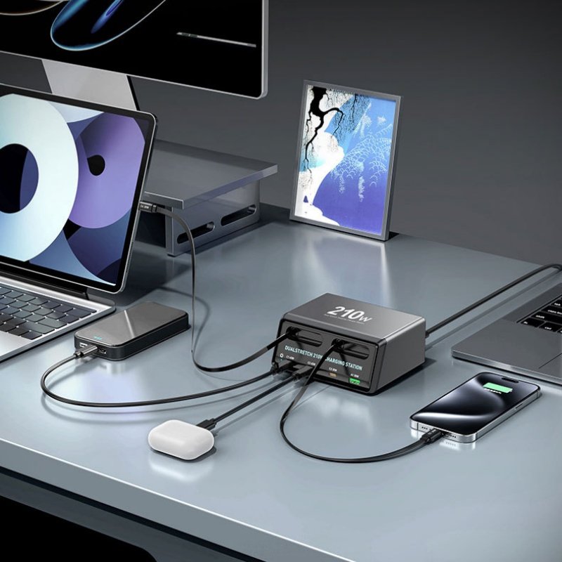 桌面充电站氮化镓充电器自带伸缩线快充适用苹果17iPhone华为手机,淘宝优惠券,粉丝福利购,淘宝优惠卷