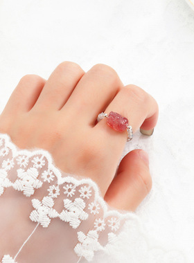 水晶戒指女款新款草莓晶灰月光淡水珍珠指环小众ins貔貅戒指