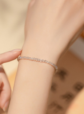 天然灰色月光石手链拉长石转运珠手串水晶腕饰极细简约学礼物