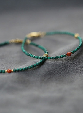 孔雀石3mm单圈手链DIY女款细小款搭配南红玛瑙简约小清新饰品