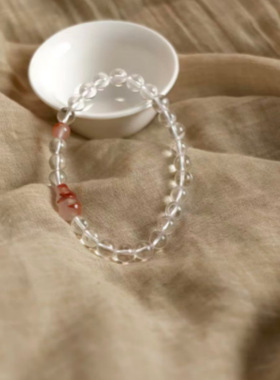 天然水晶手链6mm白水晶搭配冰飘南红葫芦女闺蜜单圈手串时尚送礼