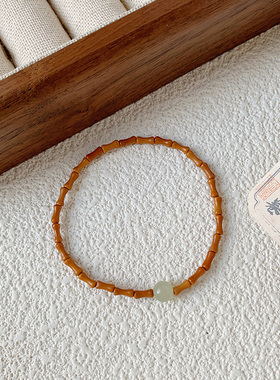 中国风橄榄核竹节串珠和田玉珠子菩提手串新中式朱砂极细复古手链