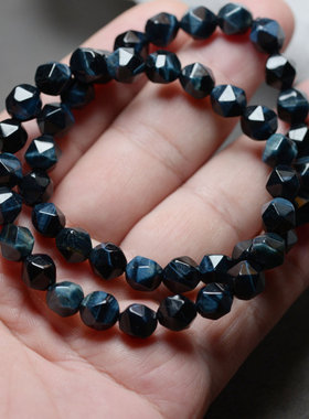 天然蓝虎眼石手链男女款南非鹰眼石刻面菱形虎睛石情侣手串木变石