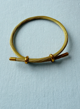 黄金色编织不锈钢手绳防水可穿3D转运珠吊坠可调长度男女3mm手链