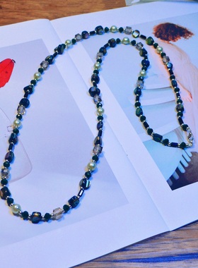 黑色天然贝壳长款项链日常搭配可双层精致通勤毛衣链简单大方