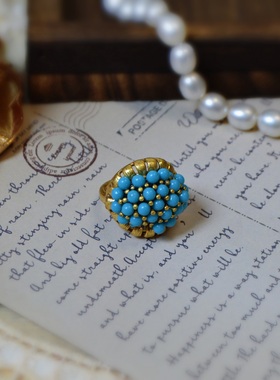 蓝色铜合金开口可调节大小戒指个性饰品绿松石指环欧美风配饰复古