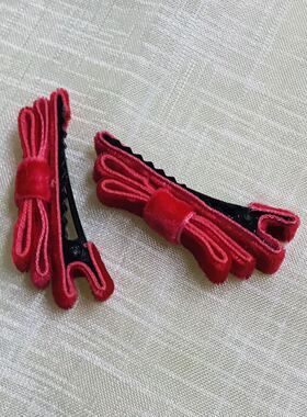 原创古风中国风丝绒天鹅绒蝴蝶结可爱儿童顶夹边夹发夹鸭嘴宝宝夹