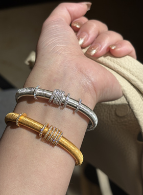 中古vintage宫廷复古拉丝星芒手镯轻奢镶钻路路通精致高级感手环