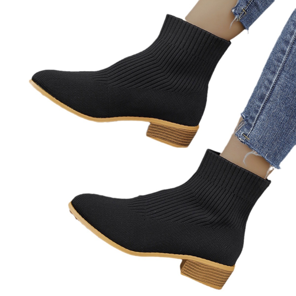 big size women's medium heeled sock Martin boots欧美马丁靴女 - 图3