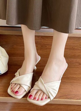 Summer high-heeled sandals cat heels girls half slip sandals