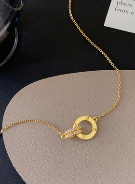 罗马双环项链女环环相扣锁骨链