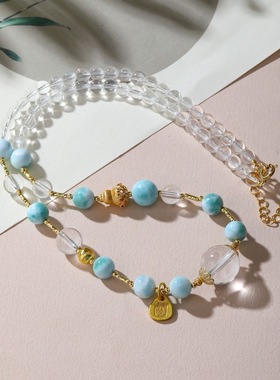 原创设计海纹石天然白水晶项链女款正品带鉴定证书小清新礼物