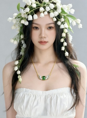 石秀堂原创设计绿色金色翅膀绿色橄榄石吊坠项链翅膀造型时尚百搭