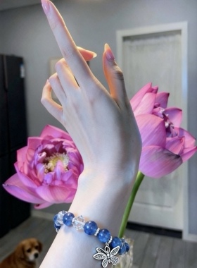 石秀堂原创设计天然蓝晶石手链女款单圈手串送女友礼物带鉴定证书