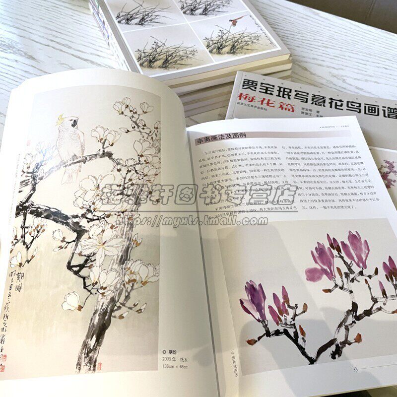 贾宝珉写意花鸟画谱全8册中国画水墨梅兰竹菊荷花鸟类家禽山石画法如何样画基础入门教程花鸟花卉画谱册绘画临摹画集画册技法书籍