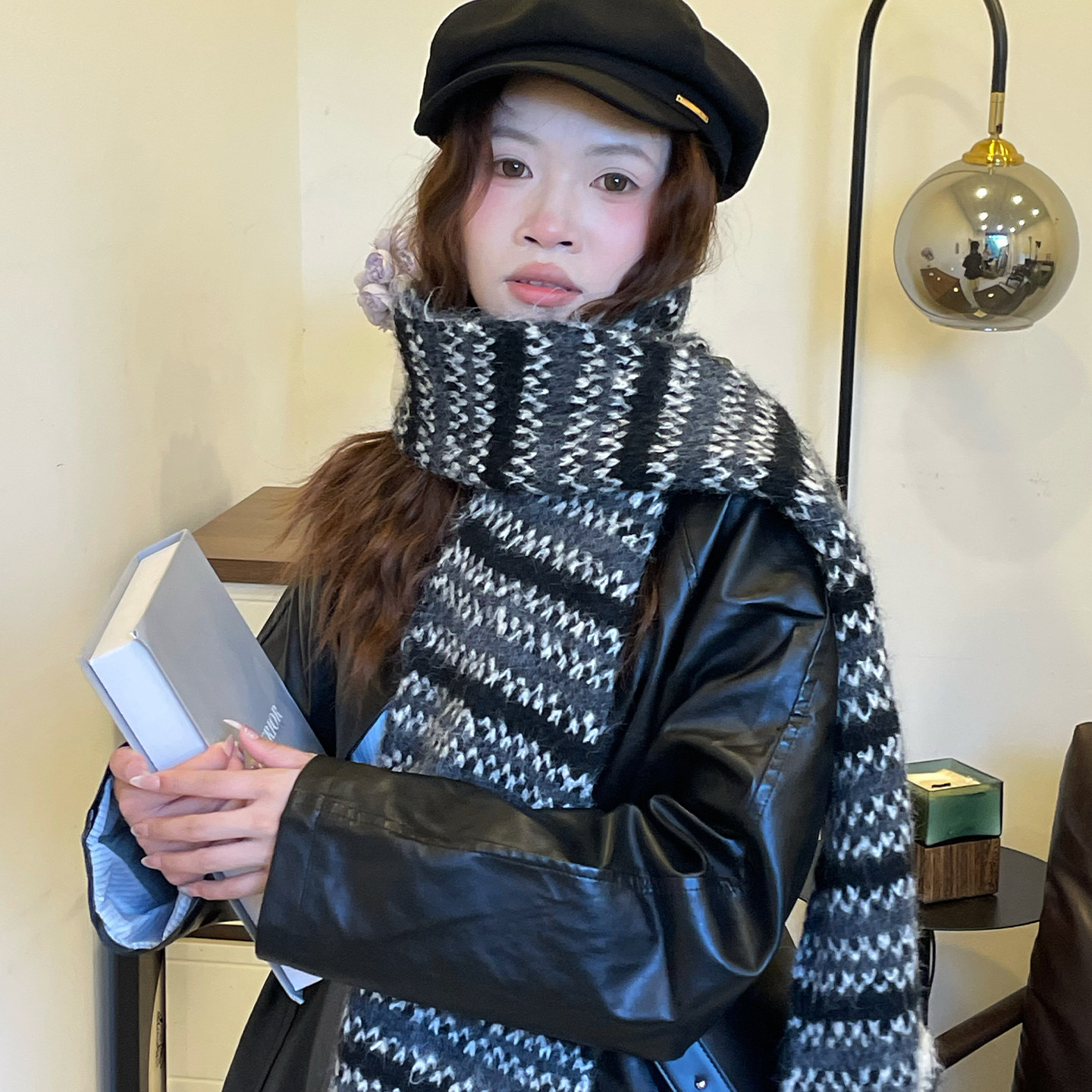 2025新款秋冬季针织条纹围巾女高级氛围感保暖防寒装饰百搭围脖