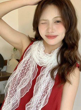 春夏季复古褶皱细长条丝巾围巾女
